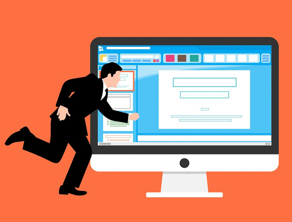 Flat design graphics of Powerpoint on a computer