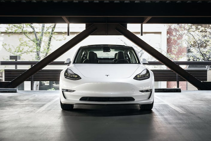 Front view of a white Tesla Model Y