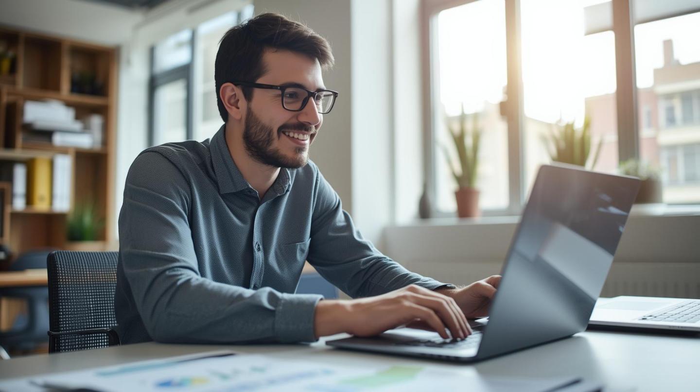 Professional developer creating modern website experiences inside a bright workspace with laptop today.